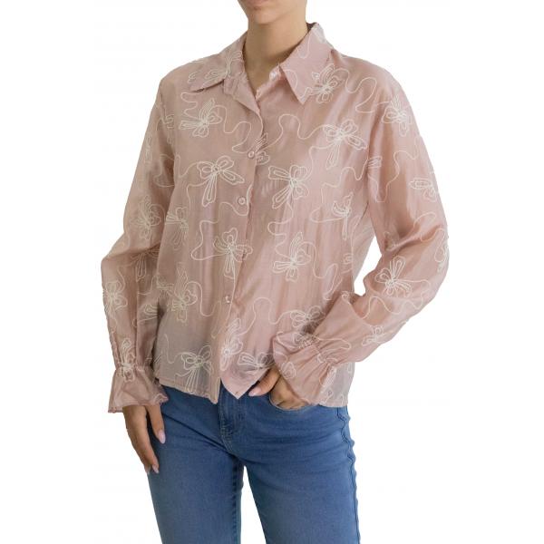 Camicia con colletto e bottoni con ricami